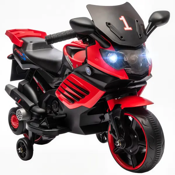 AIYAPLAY Motocicletă Electrică pentru Copii 18-36 luni, 6V, cu Roți Detașabile, Faruri și Melodii, Roșu | Aosom Romania