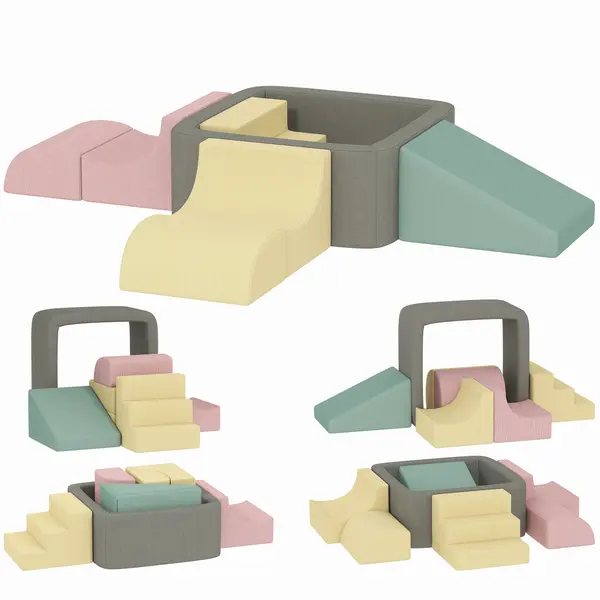 AIYAPLAY Parcurs de motricitate pentru bebeluși modular din spumă 7 piese husă lavabilă din catifea côtelată 174 x 174 x 30 cm multicolor | Aosom Romania
