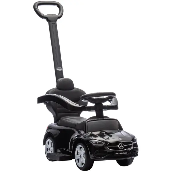 AIYAPLAY Premergător pentru copii Mercedes-Benz sub licență, mașină de împins cu mâner detașabil, 91 x 40 x 83 cm, negru | Aosom Romania