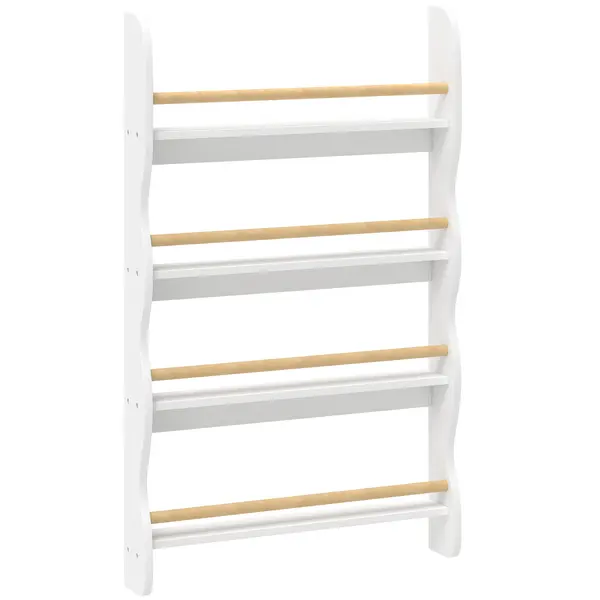 AIYAPLAY Raft pentru cărți copii, raft cu 4 polițe, raft de perete cu protecție la răsturnare Montessori 60 x 10 x 98 cm, Weiß | Aosom Romania