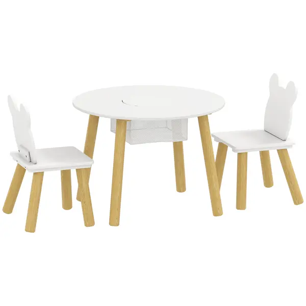 AIYAPLAY Set 1 masă rotundă, 2 scaune pentru copii, 3 piese, spătar în formă de urs, activități, activități creative, mese, 3-6 ani | Aosom Romania