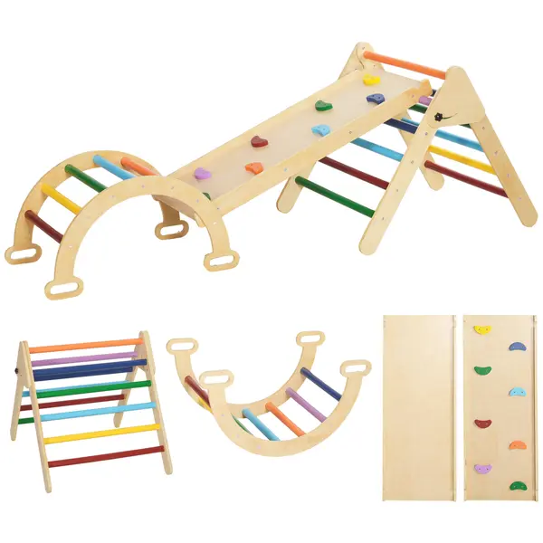 AIYAPLAY Set de Cățărat pentru Copii 5 în 1 cu Triunghi, Arcadă și Rampă, Perfect pentru Copii, 178x64,5x63 cm, Multicolor | Aosom Romania