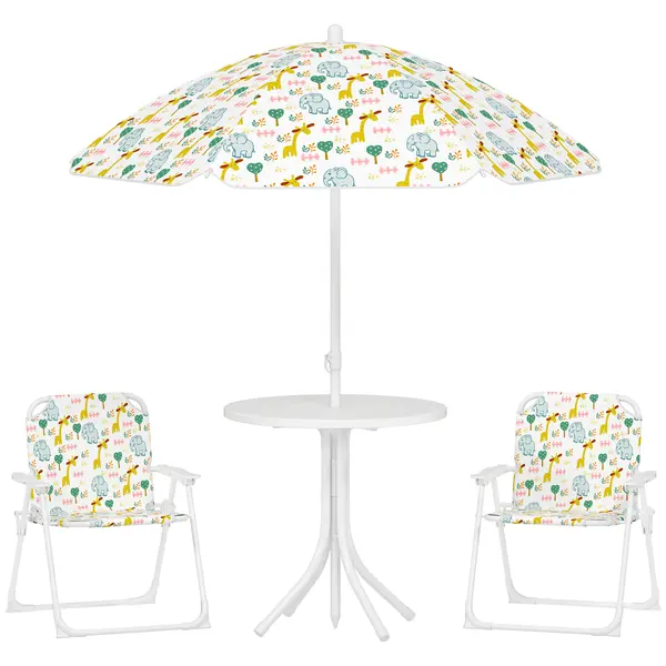 AIYAPLAY Set de Mobilier de Grădină din 4 Piese cu Masă, Scaune și Umbrelă de Soare Reglabilă, 50xΦ49,5 cm, Verde | Aosom Romania