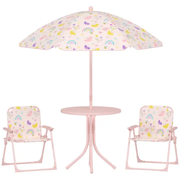 AIYAPLAY Set de Mobilier de Grădină din 4 Piese cu Masă, Scaune și Umbrelă de Soare Reglabilă, 50xΦ49,5 cm, Roz | Aosom Romania