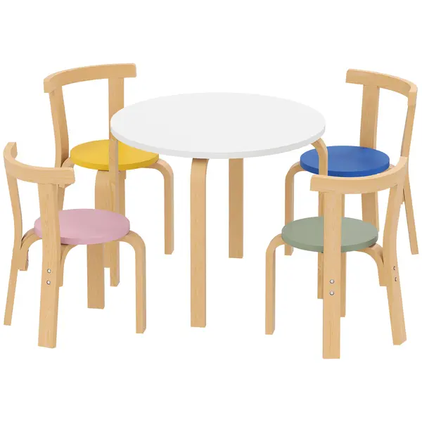AIYAPLAY Set Masă și Scaune pentru Copii 3-8 Ani, 5 Piese cu Margini Rotunjite din Lemn Multicolor | Aosom Romania