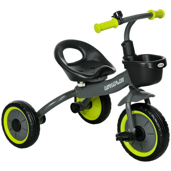 AIYAPLAY Tricicletă pentru Copii cu Scaun Reglabil, Bicicletă pentru Copii cu Coș și Clopoțel, 70.5x53x58 cm, Negru | Aosom Romania