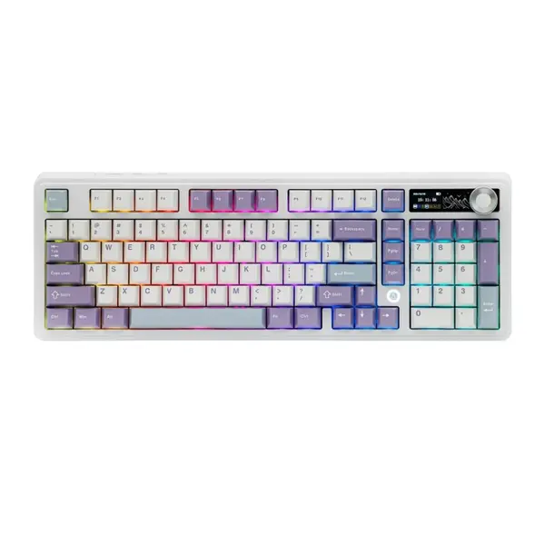 AJAZZ AK980 V2 Mechanical Keyboard TFT Screen Bluetooth ,2.4G Wireless ,Wired RGB, Purple-White-Blue