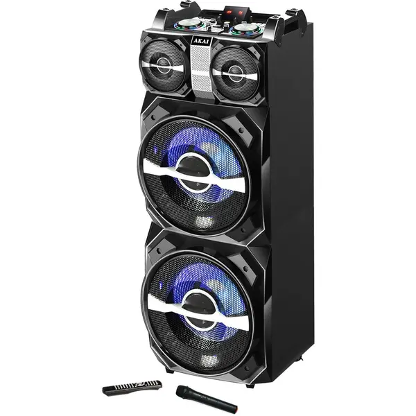 Akai Boxa activa fixa AKAI DJ-T5, dual USB, card SD, Bluetooth, microfon wireless si telecomanda, 300W