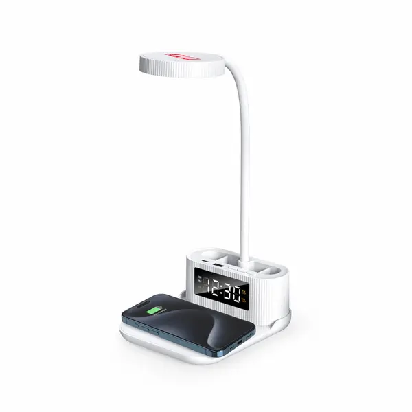 Akai Lampa cu ceas si incarcator wireless Akai ACRW-3000, 15W, Alb