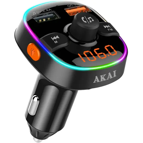 Akai Modulator FM AKAI FMT-52BT, Bluetooth, USB si micro SD Card, USB pentru incarcare rapida, afisaj digital, iluminare LED