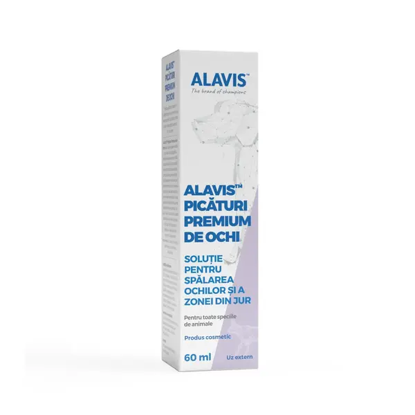 ALAVIS Picaturi Premium de Ochi, XS-XL, soluție igiena ochilor câini și pisici, flacon, 60ml