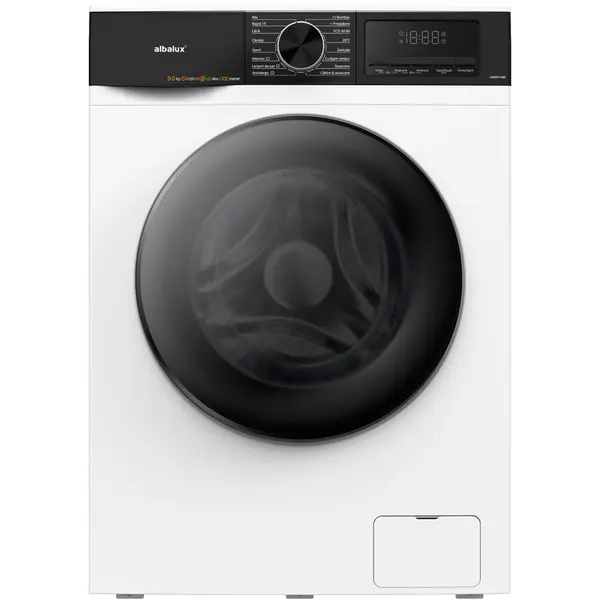 Albalux Masina de spalat rufe Albalux AXEWI1496, 9 kg, 16 programe, 1400 rotatii, Clasa energetica A-10%, Motor inverter, Control antispuma, Adaugare rufe in timpul spalarii, Alb