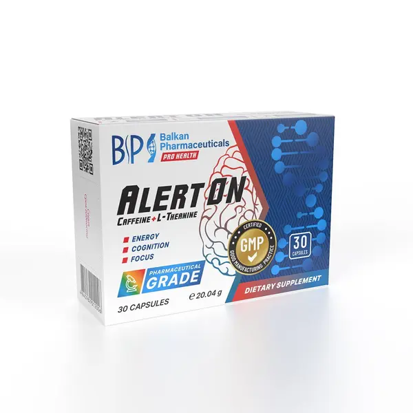 AlertON, Pastile pentru Concentrare și Memorie, Cafeină și L-Teanină, 30 Capsule