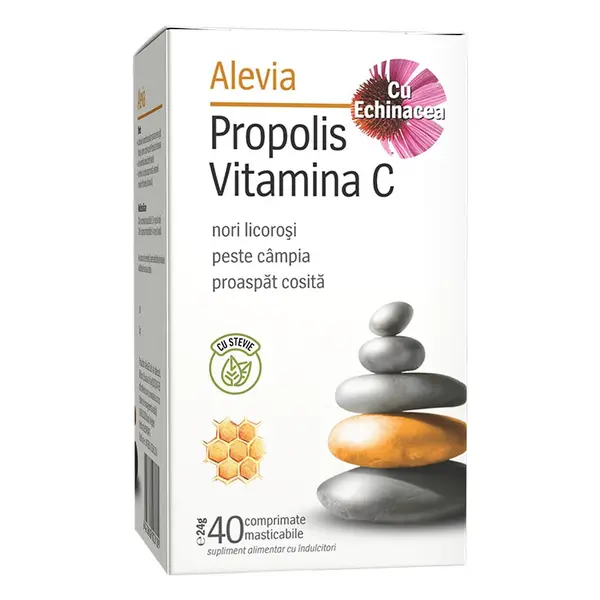Alevia Propolis Vitamina C cu echinacea si stevie 40 comprimate de supt