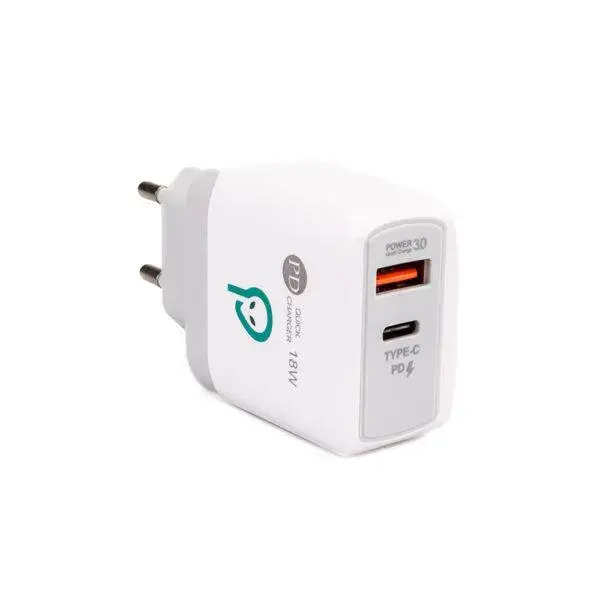 Alim. retea Spacer QC USB-A&C 18W, alb Alim. retea Spacer QC USB-A&C 18W, alb