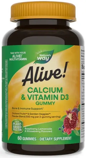 Alive Calcium + Vitamin D3 Gummy, 60 tablete de jeleu, Nature's Way