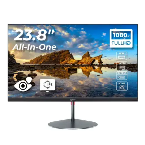 All in One OptimX Pro QD40 23.8 inch Intel Procesor N100 generatia a 12-a up to 3.4Ghz, 8GB DDR4, 256GB SSD, Full HD (1920x1080), Wi-Fi, Bluetooth, Boxe, Slim (Negru)