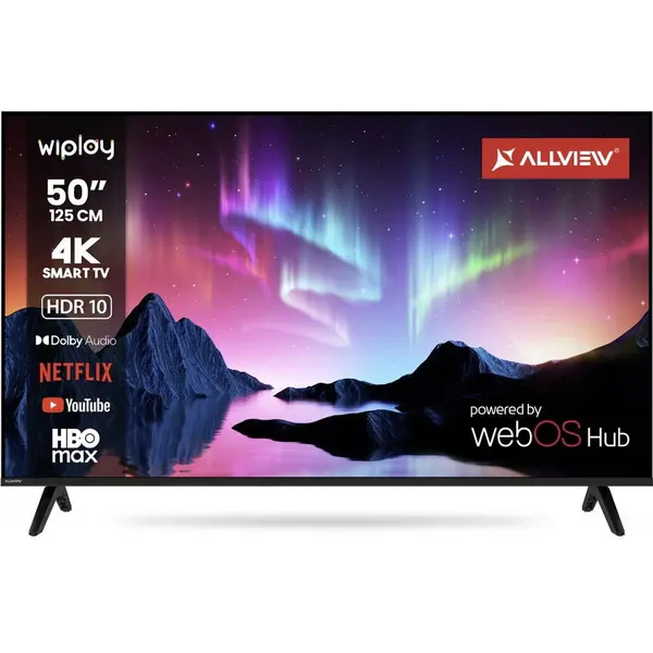 Allview Televizor LED Allview 127 cm (40) 50WiPlay6301-U, Ultra HD 4K, Smart TV, WiFi, CI+, Negru