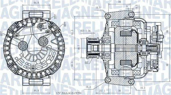 Alternator (12V, 200A) potrivit MERCEDES SPRINTER 2-T (B901, B902), SPRINTER 3-T (B903) 2.1D 04.00-05.06