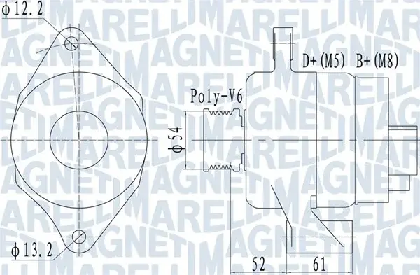 Alternator (14V, 100A) potrivit ALFA ROMEO 159, BRERA, SPIDER; FIAT BRAVO II, CROMA, DOBLO, DOBLO CARGO, DUCATO, GRANDE PUNTO, IDEA, LINEA, PUNTO EVO; LANCIA DELTA III 1.6D 1.9D 2.0D 09.05-