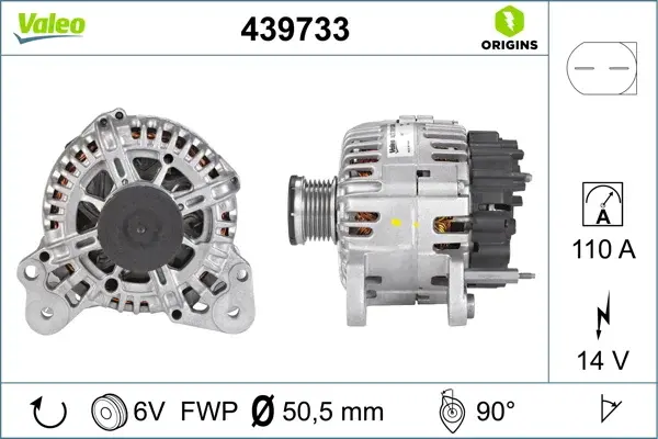 Alternator (14V, 110A) potrivit AUDI A1, A3; SEAT ALTEA, ALTEA XL, IBIZA IV, IBIZA IV SC, IBIZA IV ST, LEON, TOLEDO IV; SKODA FABIA II, OCTAVIA II, RAPID, ROOMSTER 1.0-2.0D 10.08-