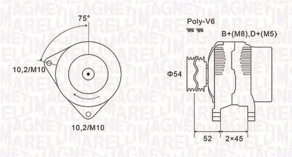 Alternator (14V, 80A) CITROEN BERLINGO, C15, C5 I, C5 II, EVASION, JUMPY, XSARA, XSARA PICASSO; FIAT SCUDO, ULYSSE; LANCIA ZETA; PEUGEOT 206, 306, 406, 806, EXPERT, PARTNER 1.1-2.2 dupa 1993