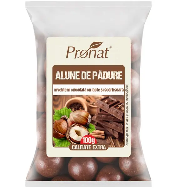 Alune de padure invelite in ciocolata cu lapte si scortisoara, 100g, Pronat