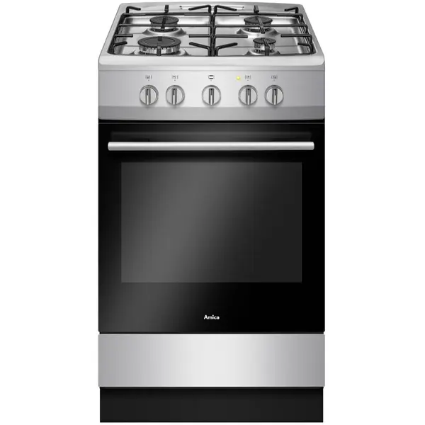 AMICA Aragaz Amica 57GGH1.23OFP(XV) 50 cm, 4 arzatoare pe gaz, 1 cuptor pe gaz, negru/otel inoxidabil