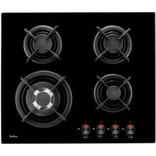 AMICA Plita incorporabila Amica PG6411SR, Gaz, 4 zone de gatit, 60 cm, Negru