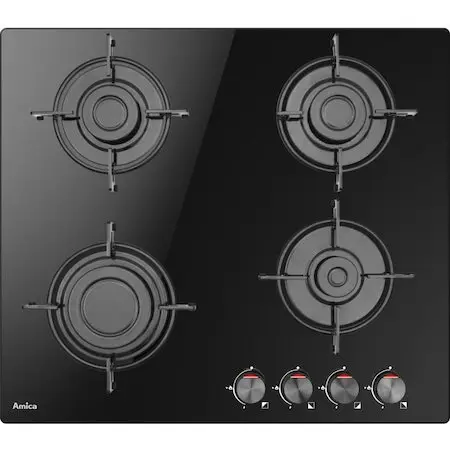 AMICA Plita Incorporabila Amica PGCD6100BoB, Gaz, 4 zone de gatit, 59 cm, Negru