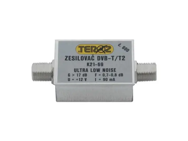 Amplificator antenă Teroz 600X, zgomot redus, UHF, G17dB, F0.7dB, U 120dBµV, FF