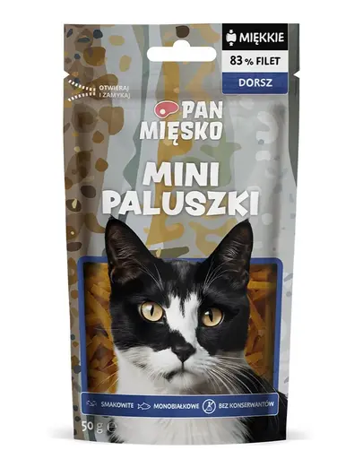 AN MIĘSKO Mini bețișoare cu cod gustare pentru pisici 50 g