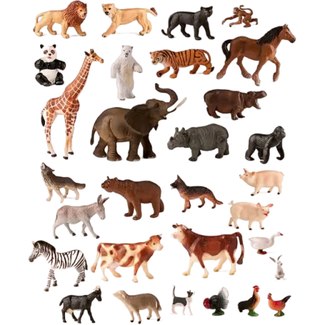 Animale domestice si salbatice, set de 30 figurine - Miniland