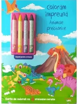 Animale preistorice. Carte de colorat cu 4 creioane cerate. Coloram impreuna/***