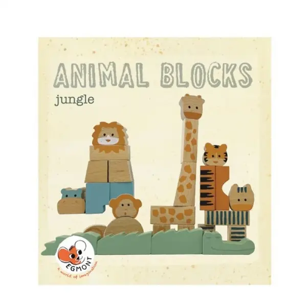 Animalele Junglei din Cuburi de Lemn Natur