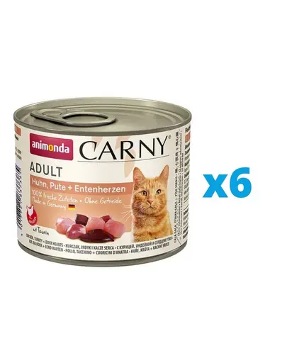 ANIMONDA Carny Adult Hrana umeda pisici, cu inimi de pui, curcan si rata 6 x 200 g