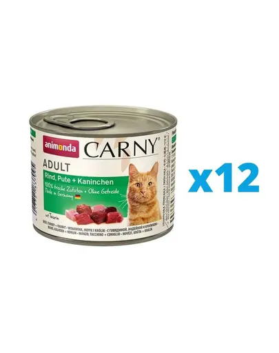 ANIMONDA Carny Adult Set conserve hrana pisica, cu vita, curcan si iepure 12 x 200 g