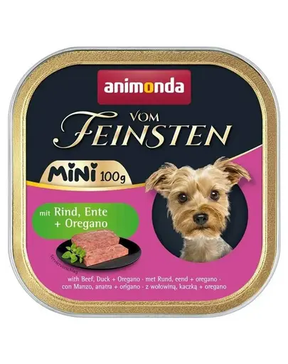 ANIMONDA Vom Feinsten Mini hrană umedă pentru câini de talie mică cu vită, rață și oregano 100 g