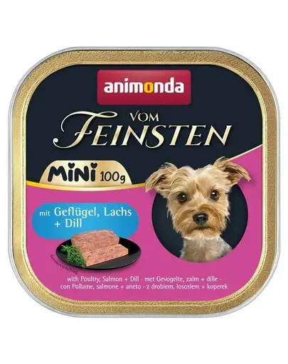 ANIMONDA Vom Feinsten Mini hrană umedă pentru câini de talie mică cu pasăre, somon și mărar 100 g