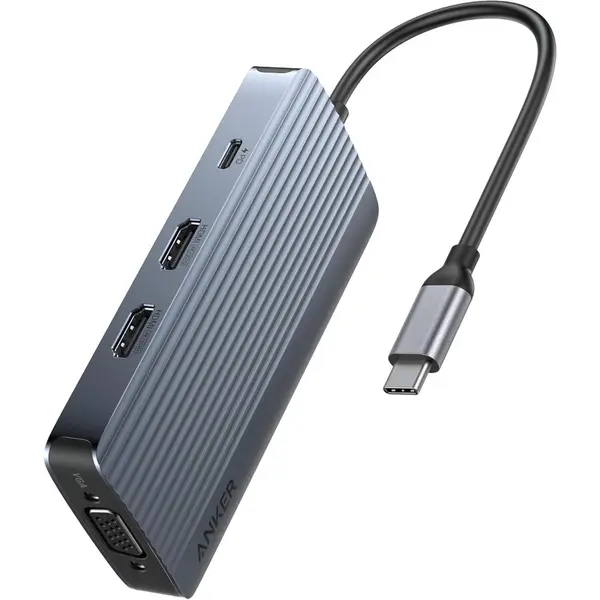 Anker Hub Anker USB-C 8 in 1, USB-C Docking Station Triple Display, Transfer de date de 5Gbps, Gri