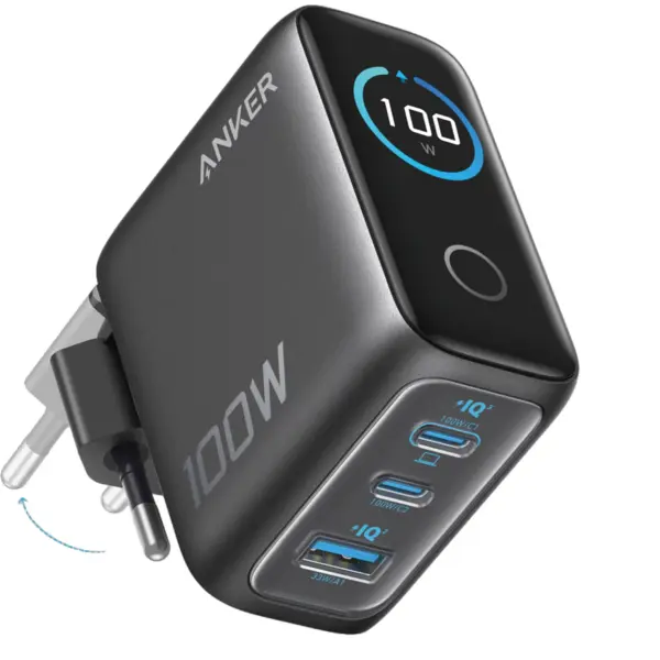 Anker Incarcator retea Anker 100W, 2x USB-C, 1x USB-A, Smart-Display, Gri