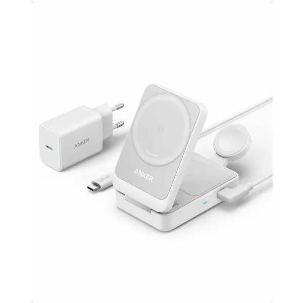 Anker Incarcator wireless Anker, MagGo 15W, 3-in-1, pliabil, 3 x wireless, Alb