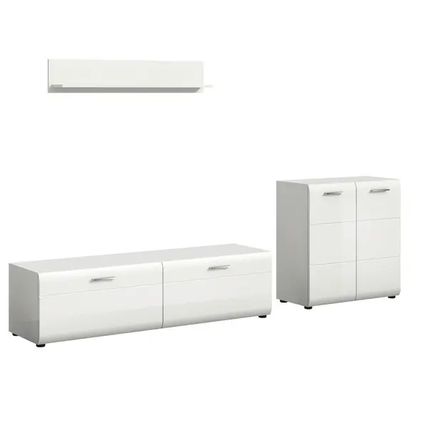 Ansamblu Mobilier Camera De Z, 3 piese, alb, alb lucios intens, 255/160/41 cm