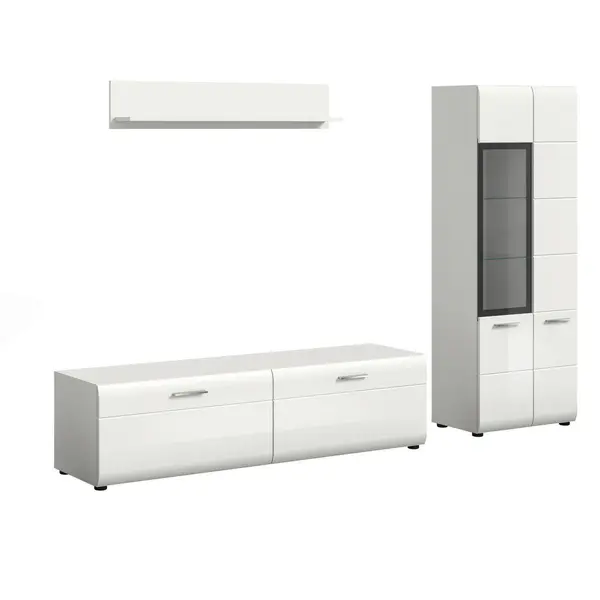 Ansamblu Mobilier Camera De Z, 3 piese, alb, alb lucios intens, 235/160/41 cm