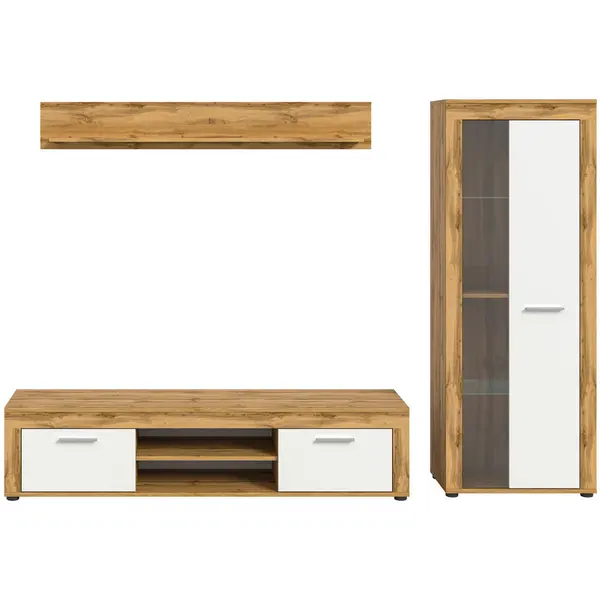 Ansamblu Mobilier Camera De Z, 3 piese, alb, stejar Wotan, 235/159/35 cm