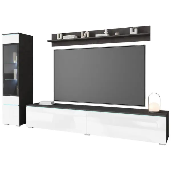 Ansamblu Mobilier Camera De Z, 3 piese, antracit, alb lucios intens, 210/130/33 cm