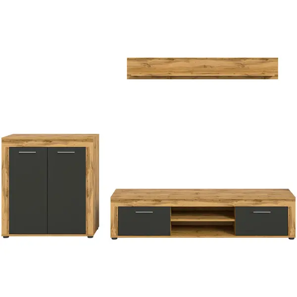 Ansamblu Mobilier Camera De Z, 3 piese, antracit, stejar Wotan, 255/159/35 cm
