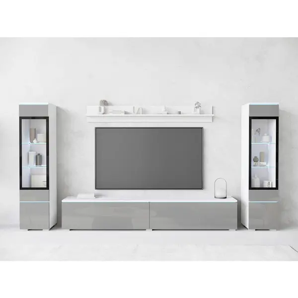 Ansamblu Mobilier Camera De Z, 4 piese, alb, gri lucios intens,