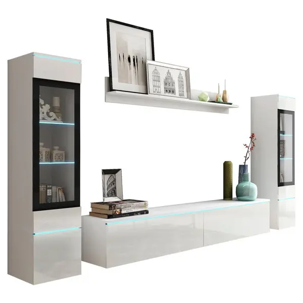 Ansamblu Mobilier Camera De Z, 4 piese, alb lucios intens, 240/130/33 cm