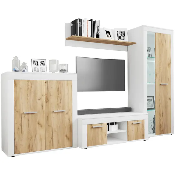 Ansamblu Mobilier Camera De Z, 4 piese, alb, stejar miere, 242/159/37 cm